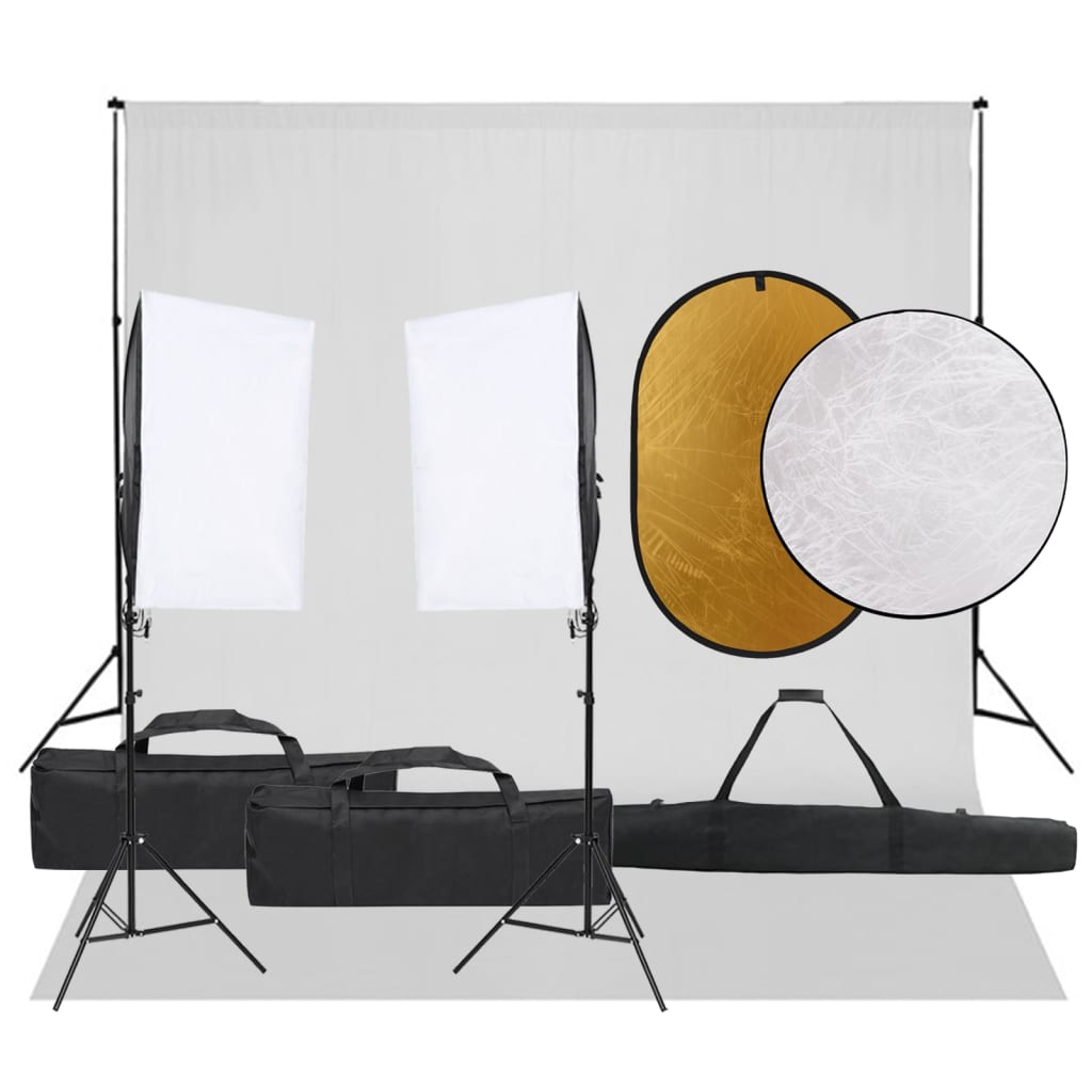 VidaXL Photo Studio Kit with Lighting Kit, Background and Reflector