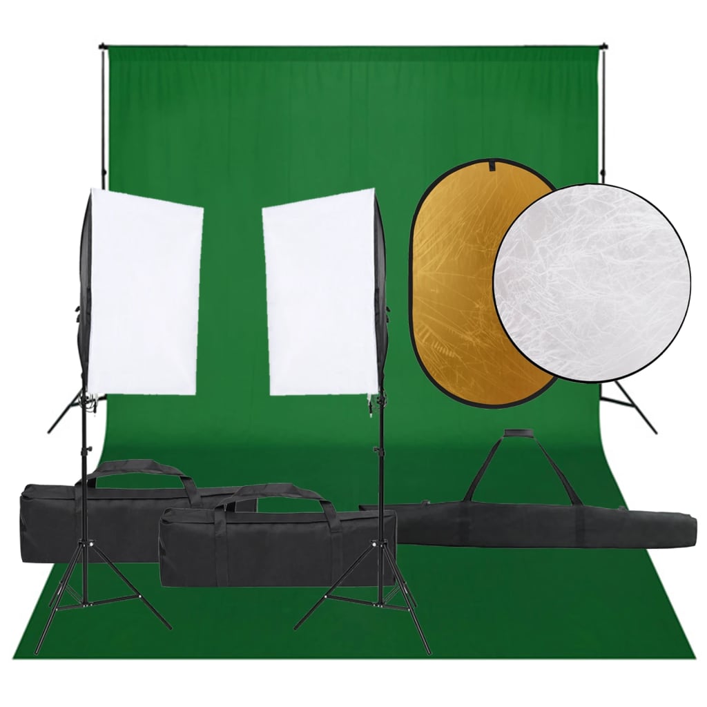 VidaXL Photo Studio Kit with Lighting Kit, Background and Reflector