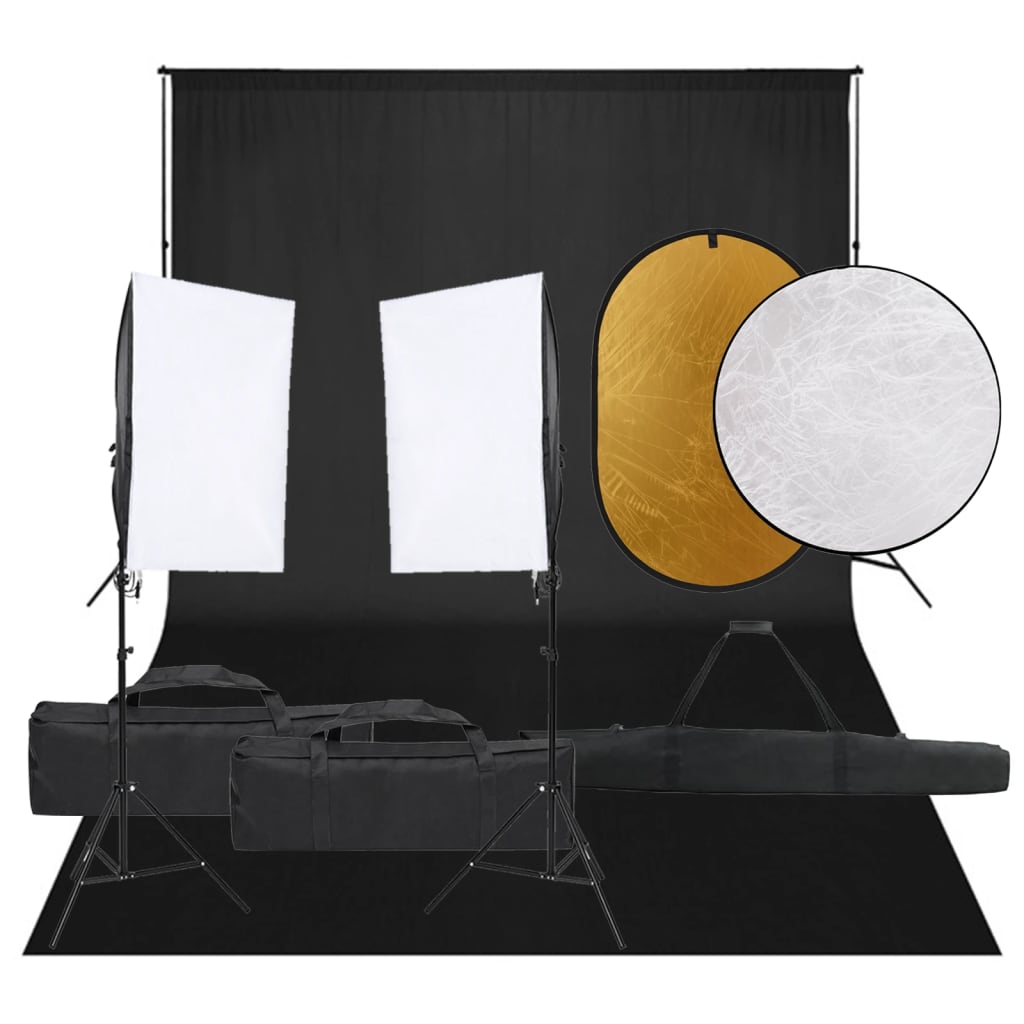 VidaXL Photo Studio Kit with Lighting Kit, Background and Reflector
