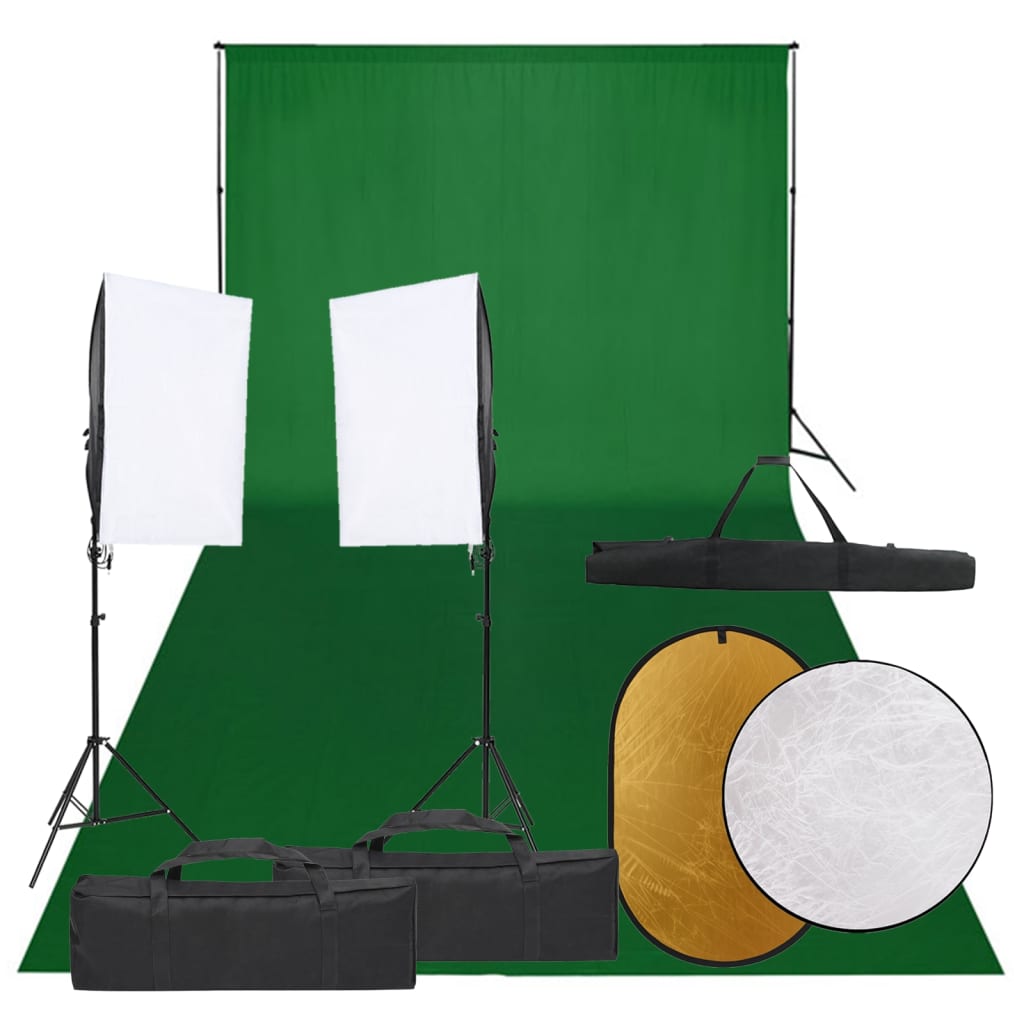 VidaXL Photo Studio Kit with Lighting Kit, Background and Reflector
