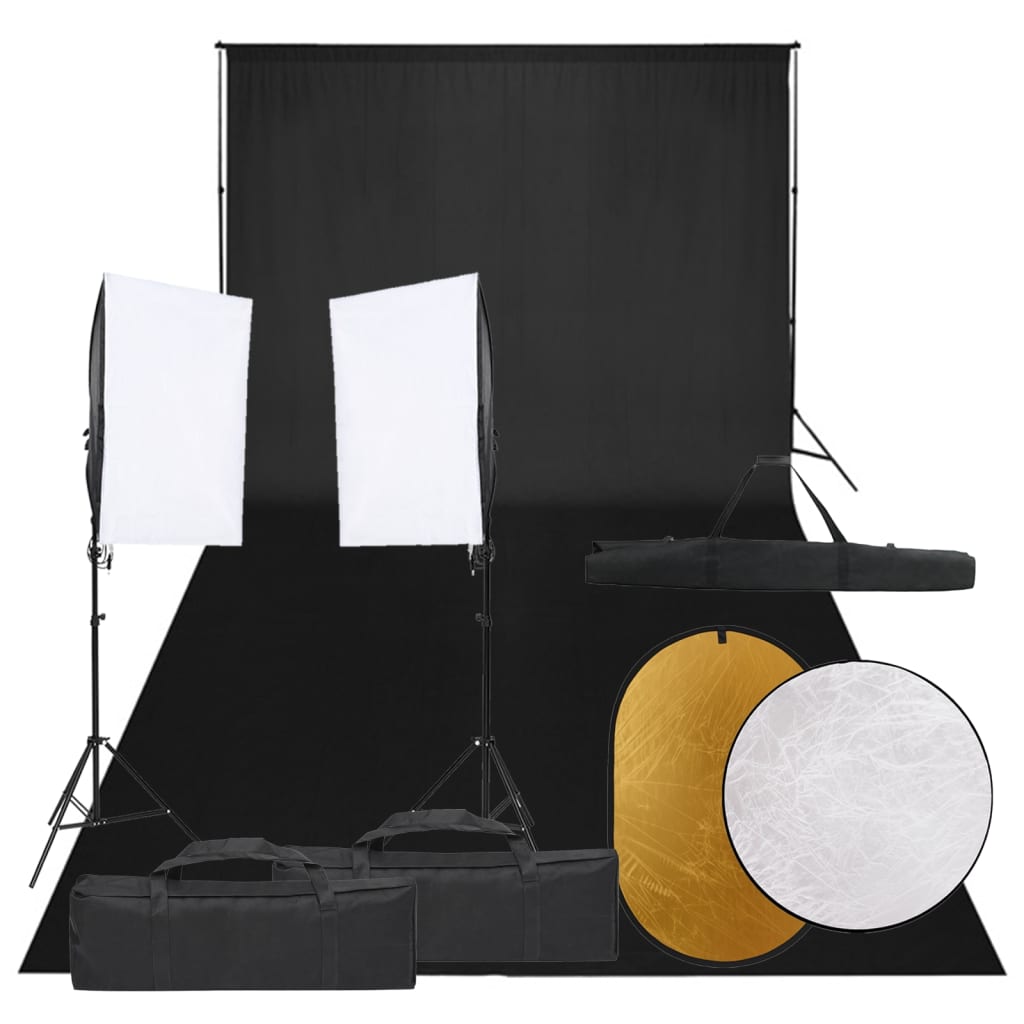VidaXL Photo Studio Kit with Lighting Kit, Background and Reflector