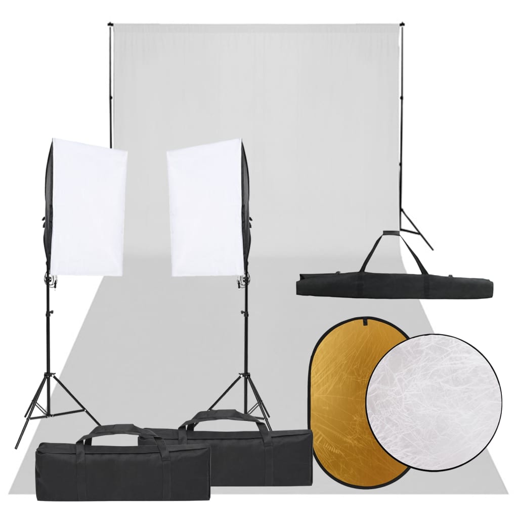 VidaXL Photo Studio Kit with Lighting Kit, Background and Reflector
