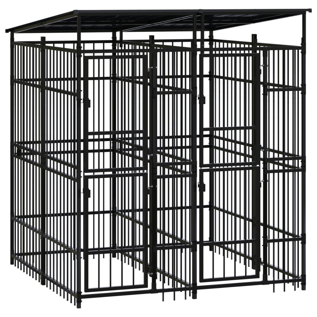 Vidaxl Chien Kennel avec toit 3,69 m² en acier