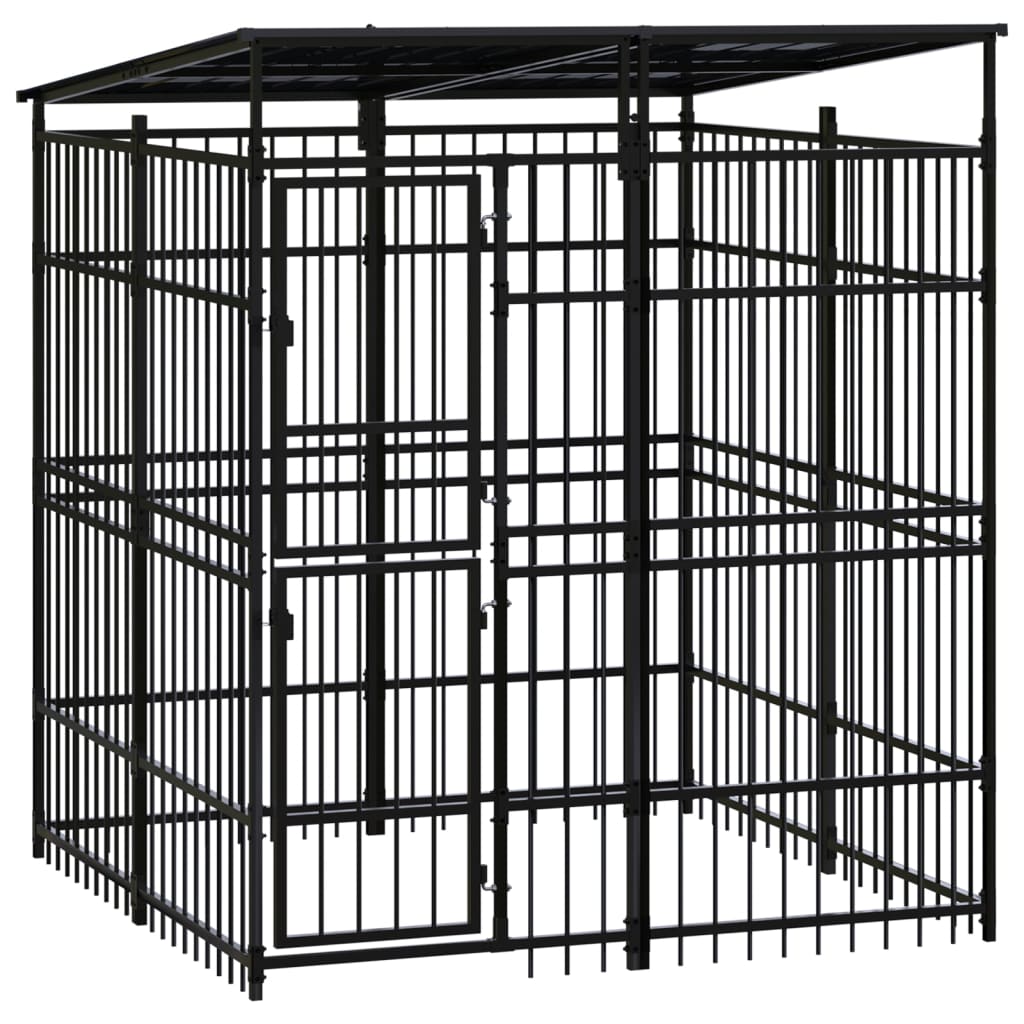 Vidaxl Chien Kennel avec toit 3,69 m² en acier