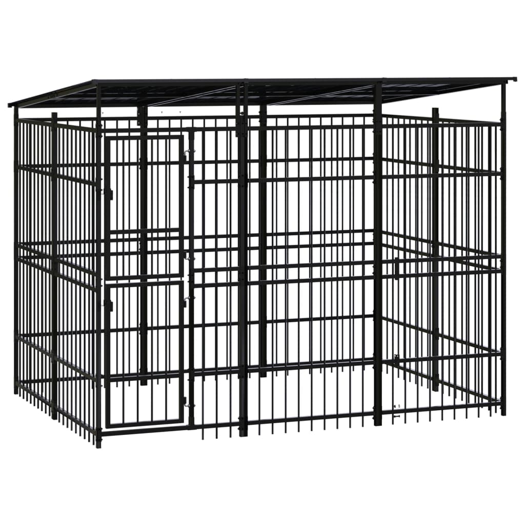 Vidaxl Chien Kennel avec toit de 5,53 m² en acier