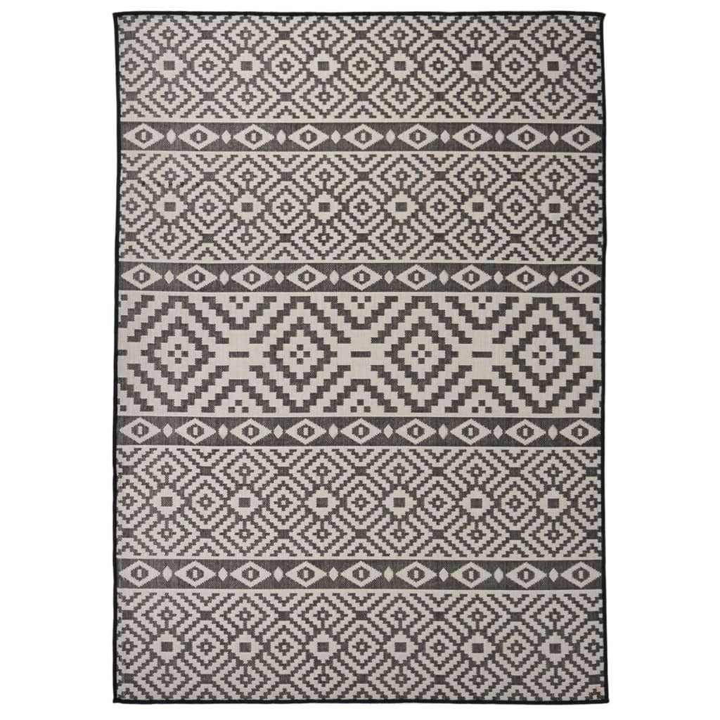 Vidaxl udenfor tæppe med mønster fladtvævet 120x170 cm sort