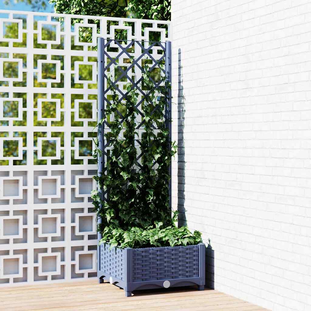 Vidaxl plantenbak met latwerk 40x40x121,5 cm polypropeen blauwgrijs