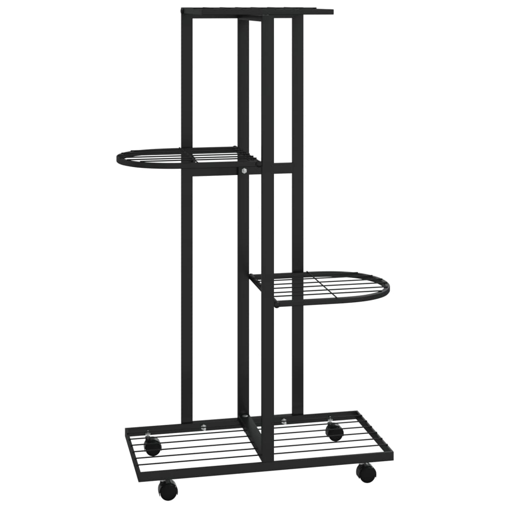 Vidaxl Flower Stand With Wheels 4-vrstva 44x23x80 cm Iron Black