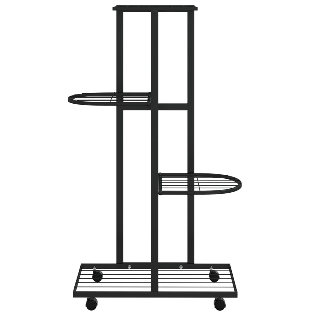 Vidaxl Flower Stand With Wheels 4-vrstva 44x23x80 cm Iron Black