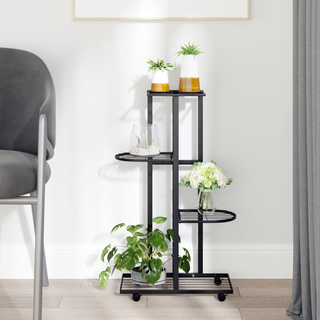 Vidaxl Flower Stand With Wheels 4-vrstva 44x23x80 cm Iron Black
