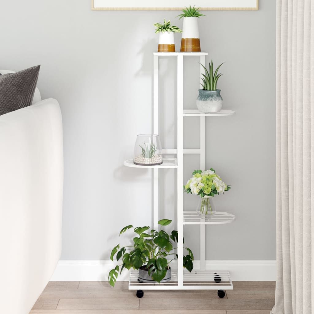 Vidaxl Flower Standard With Wheels 5-Layer 44x23x100 Cm Iron White