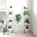 Vidaxl cvetni standard s kolesi 94,5x24,5x91,5 cm železno belo