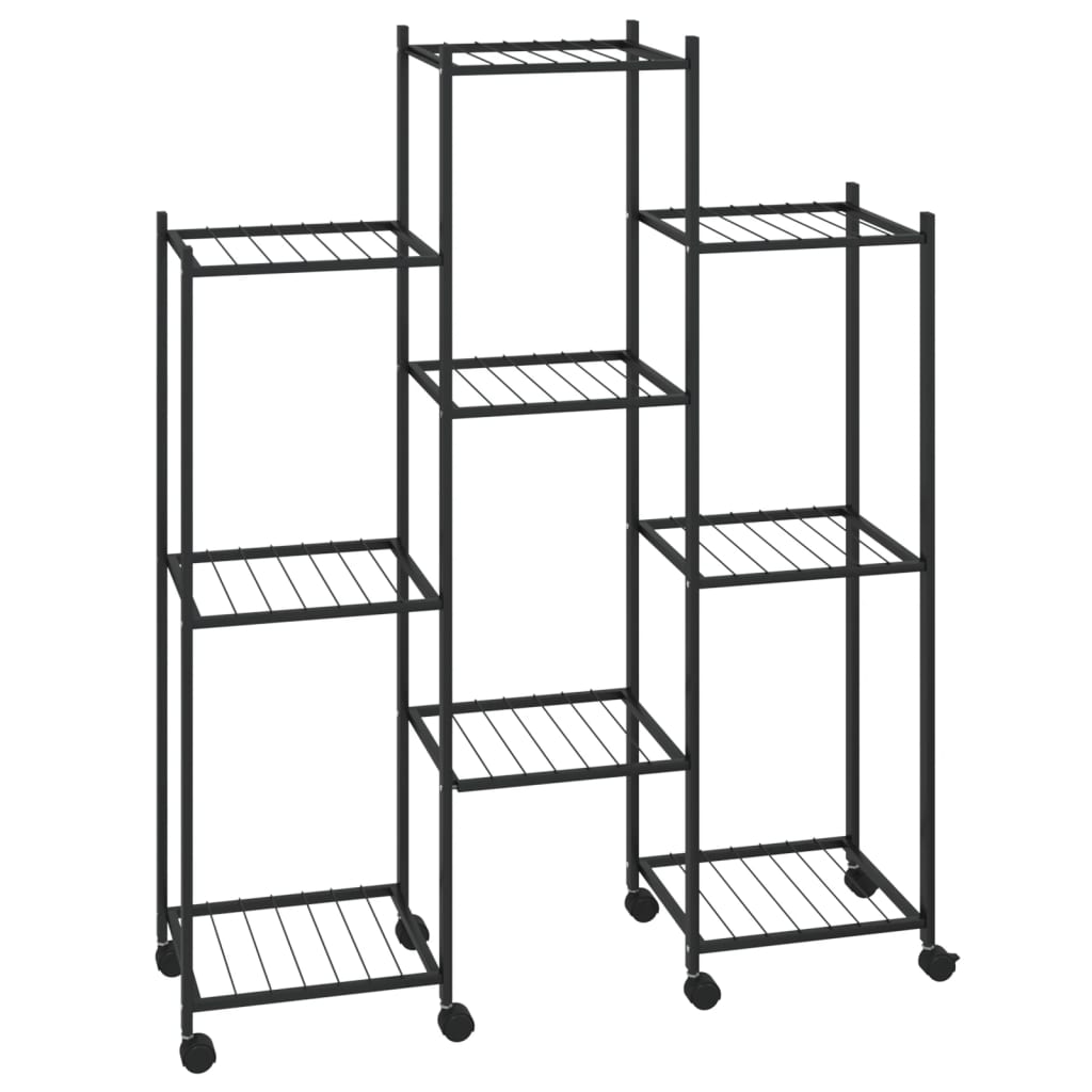 Vidaxl cvetni standard s kolesi 83x25x103,5 cm železno črno
