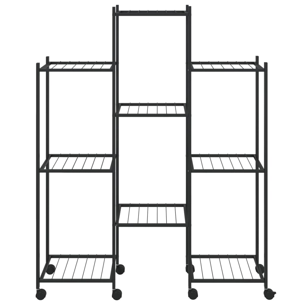 Vidaxl cvetni standard s kolesi 83x25x103,5 cm železno črno