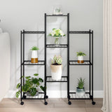 Vidaxl cvetni standard s kolesi 83x25x103,5 cm železno črno