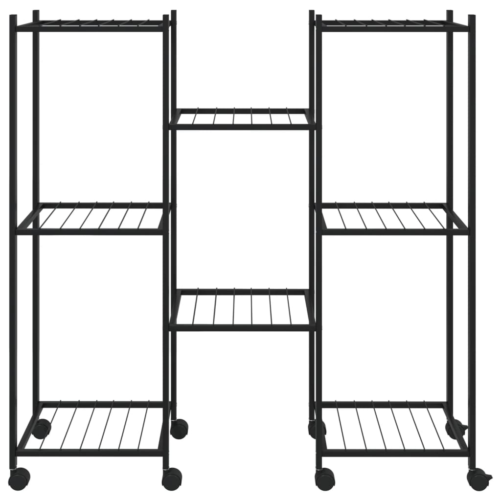 Vidaxl cvetni standard s kolesi 83x25x83,5 cm železno črno