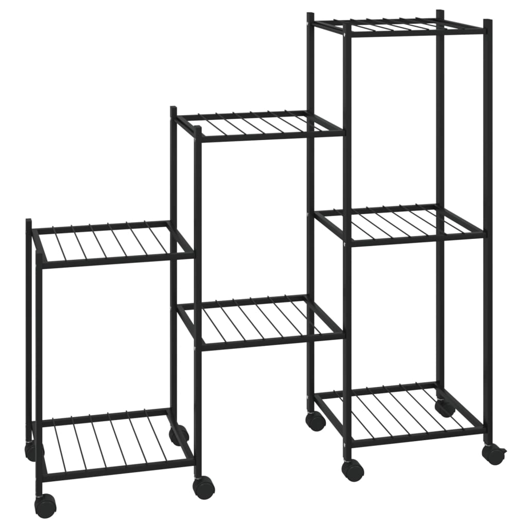 Vidaxl cvetni standard s kolesi 83x25x83,5 cm železno črno