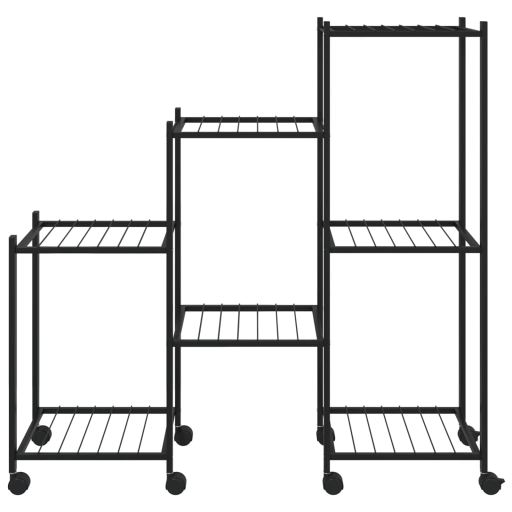 Vidaxl cvetni standard s kolesi 83x25x83,5 cm železno črno