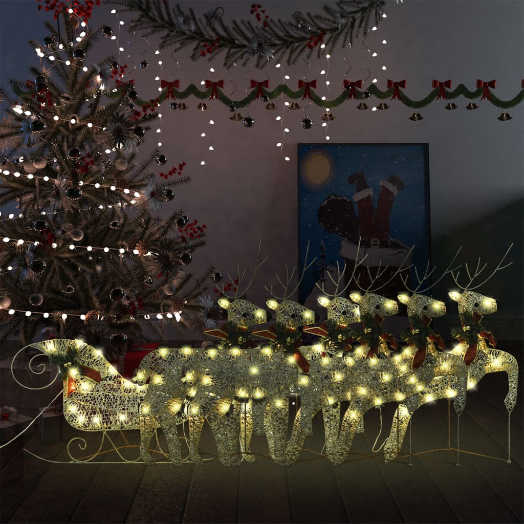 Vidaxl Buitenkerstontiering Rentier und Slee 140 LEDs Gold -Colored