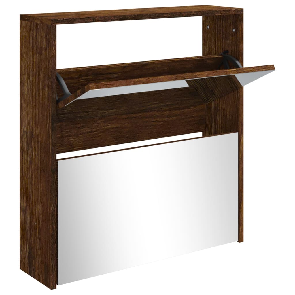 VidaXL shoe cabinet with mirror 2-layer 63x17x67 cm smoked oak