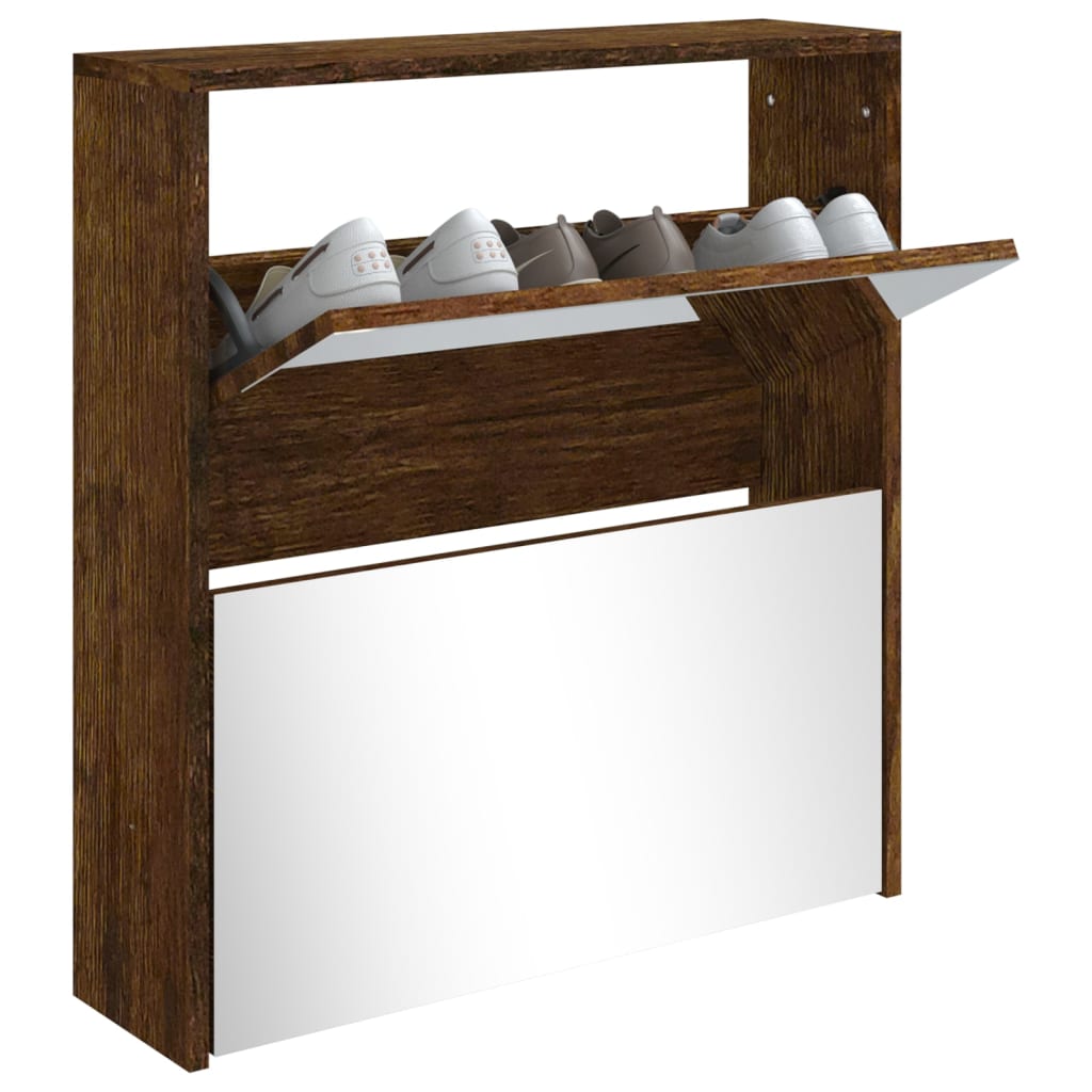 VidaXL shoe cabinet with mirror 2-layer 63x17x67 cm smoked oak