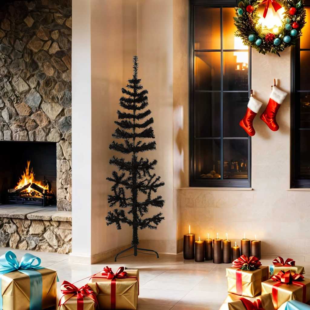 Vidaxl Kunstkerstboom Half with standard narrow 150 cm black