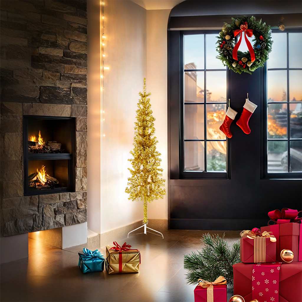 VidaXL Kunstkerstboom Half with standard narrow 150 cm gold colored