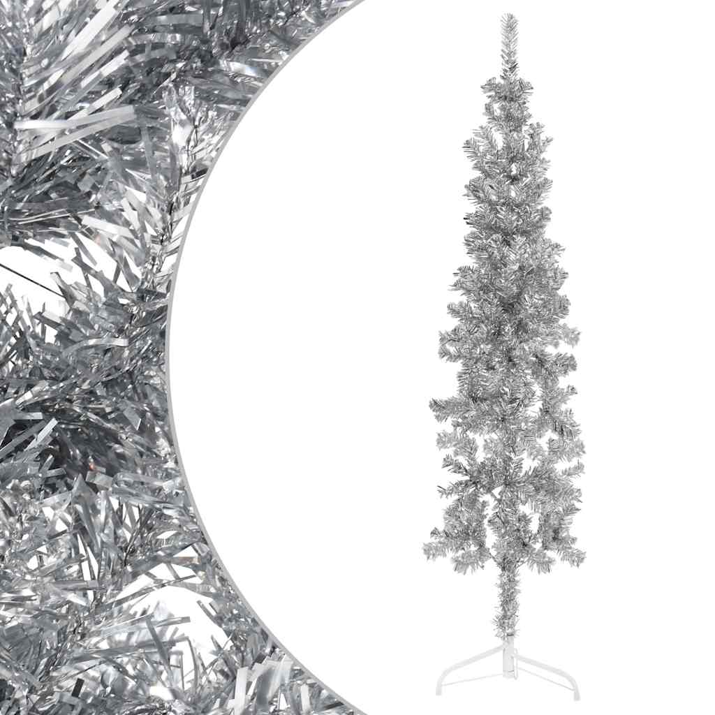 VidaXL Kunstkerstboom Half with standard narrow 120 cm silver colored