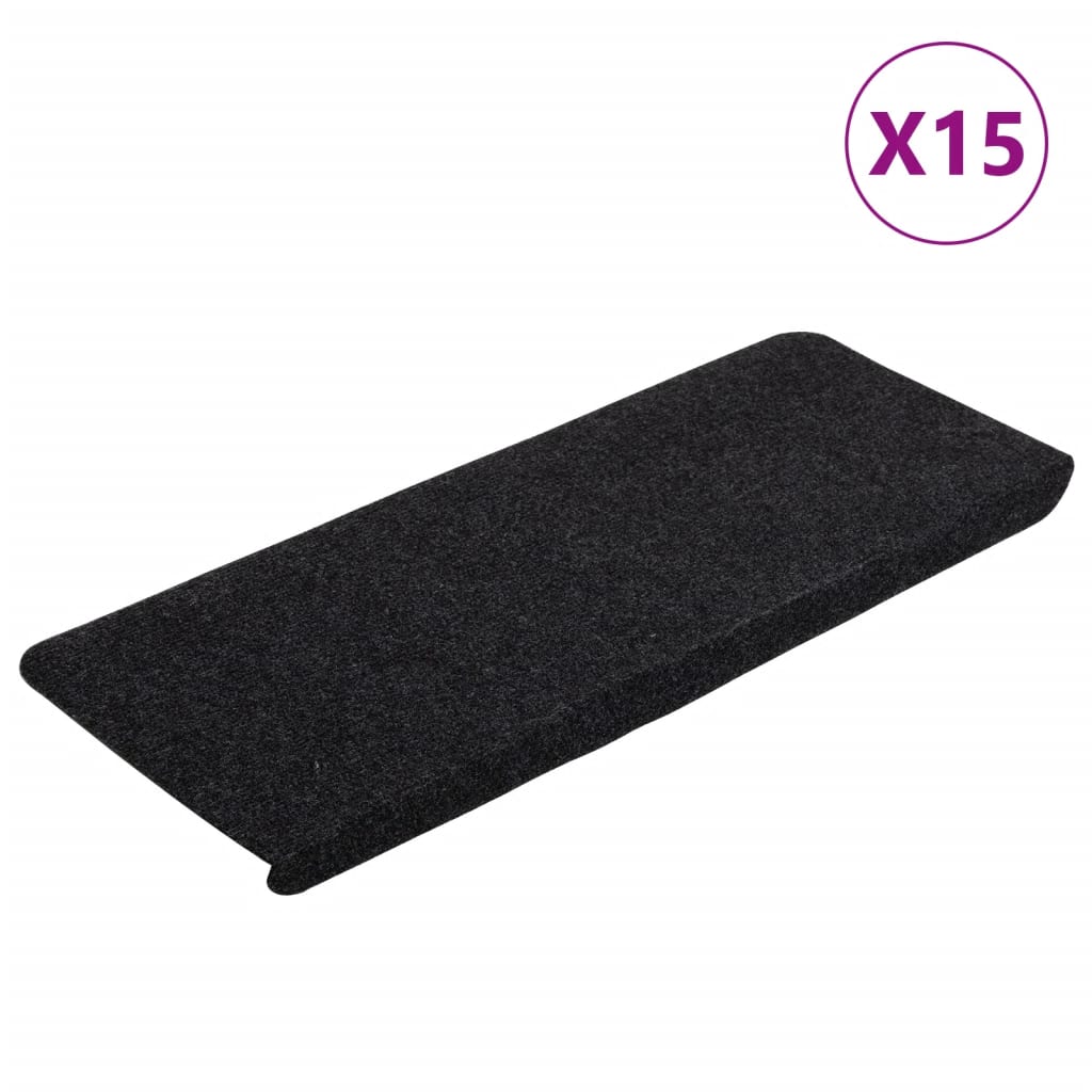 Vidaxl Stair Mats Auto -adesivo 15 ST 65x24.5x3.5 cm preto
