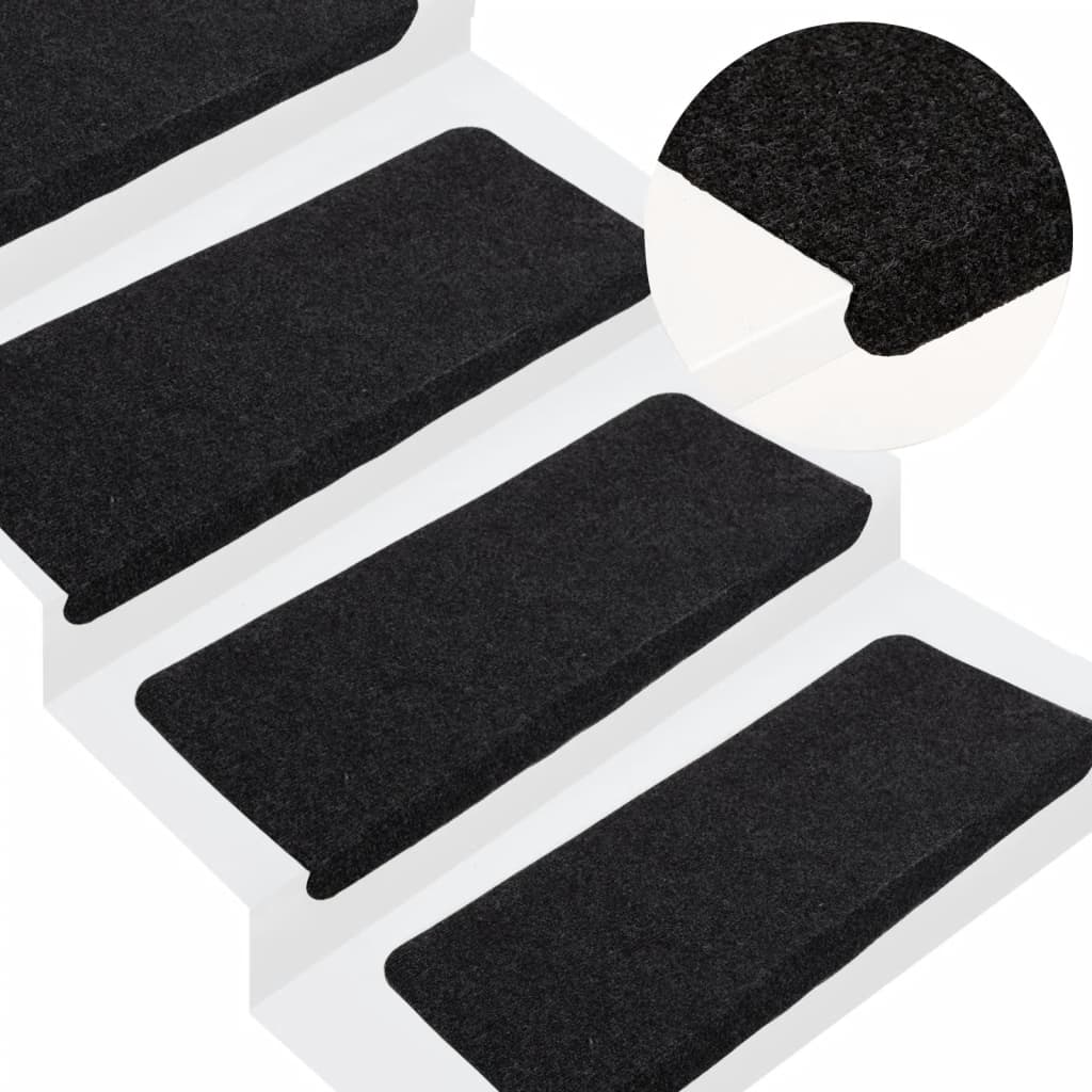 Vidaxl Stair Mats Auto -adesivo 15 ST 65x24.5x3.5 cm preto
