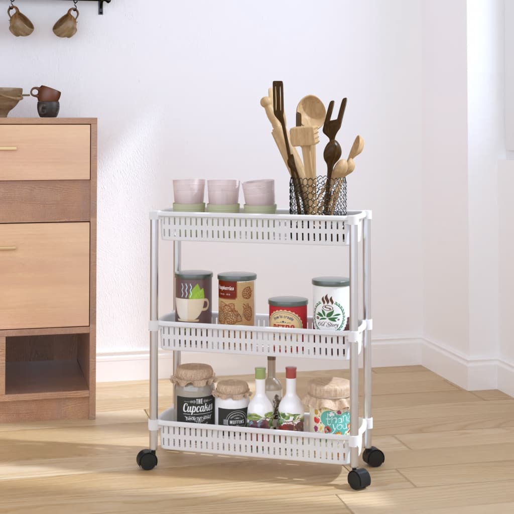 Vidaxl Späichere Trolley 3 Layer Aluminium Sëlwer a Wäiss