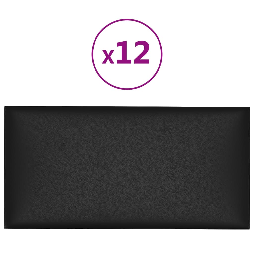 Pannelli a parete Vidaxl 12 pezzi 0,54 m² 30x15 cm in pelle artificiale nera
