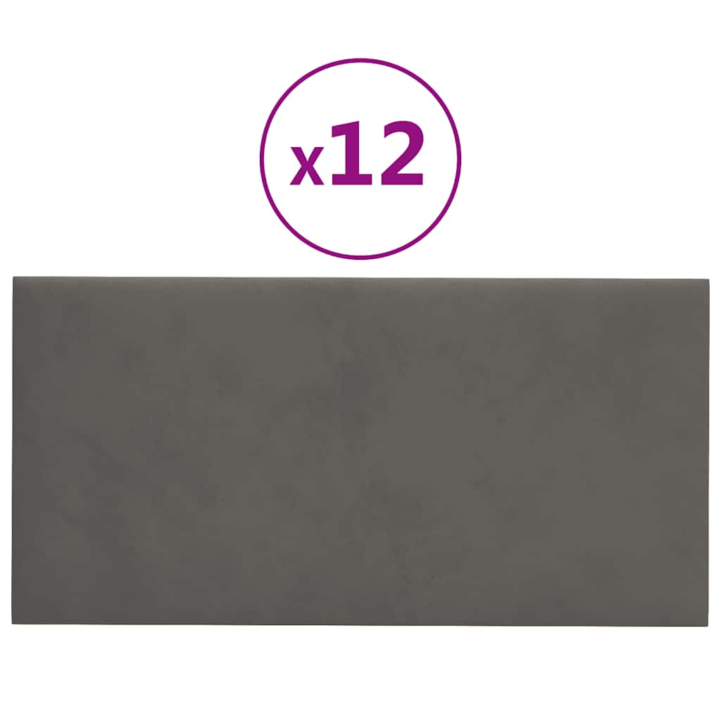 Vidaxl väggpaneler 12 st 0,54 m² 30x15 cm sammet mörkgrå