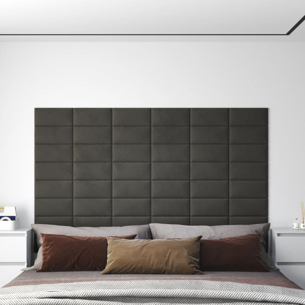 Vidaxl väggpaneler 12 st 0,54 m² 30x15 cm sammet mörkgrå