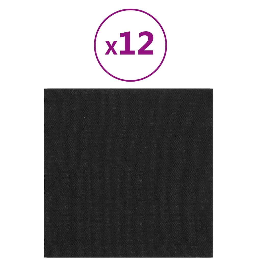 Pannelli a parete Vidaxl 12 ST 1,08 m² 30x30 cm tessuto nero