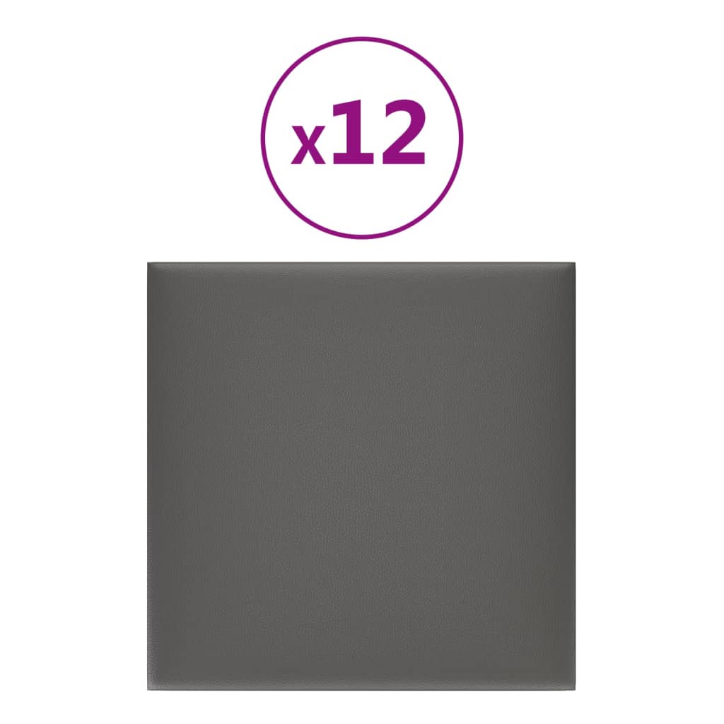 Pannelli a parete Vidaxl 12 ST 1,08 m² 30x30 cm in pelle artificiale grigio