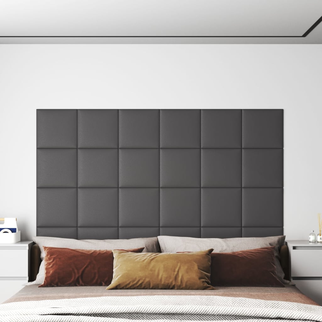 Pannelli a parete Vidaxl 12 ST 1,08 m² 30x30 cm in pelle artificiale grigio