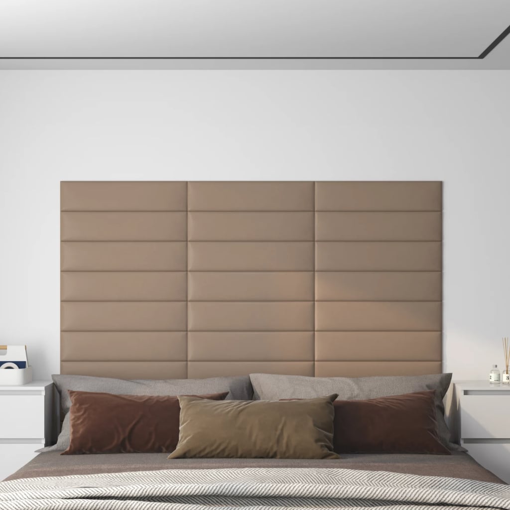 Pannelli a parete Vidaxl 12 ST 1,08 m² 60x15 cm in pelle d'arte Cappuccinocolide