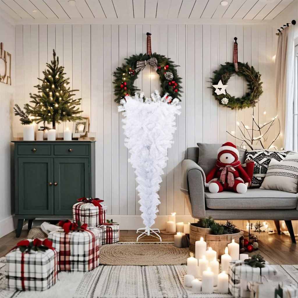 Vidaxl kunstkerstboom mit Standard umgekehrt 150 cm Weiß