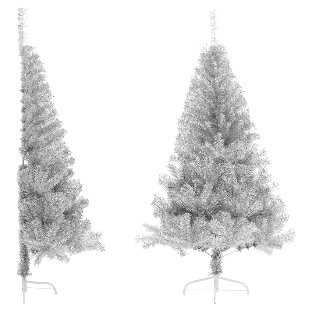 Vidaxl kunstkerstboom moitié avec un capuchon standard de 120 cm en argent coloré