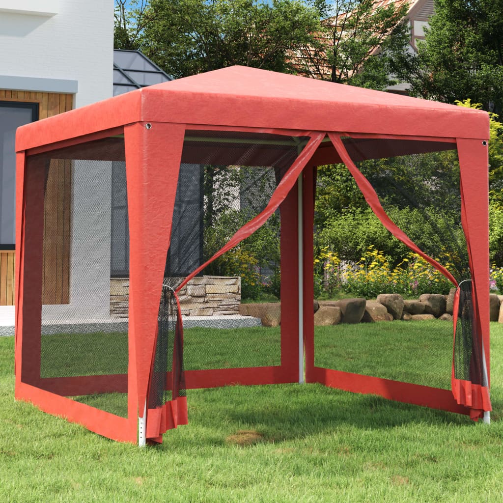 Vidaxl Party tent with 4 mesh side walls 2.5x2.5 m HDPE red