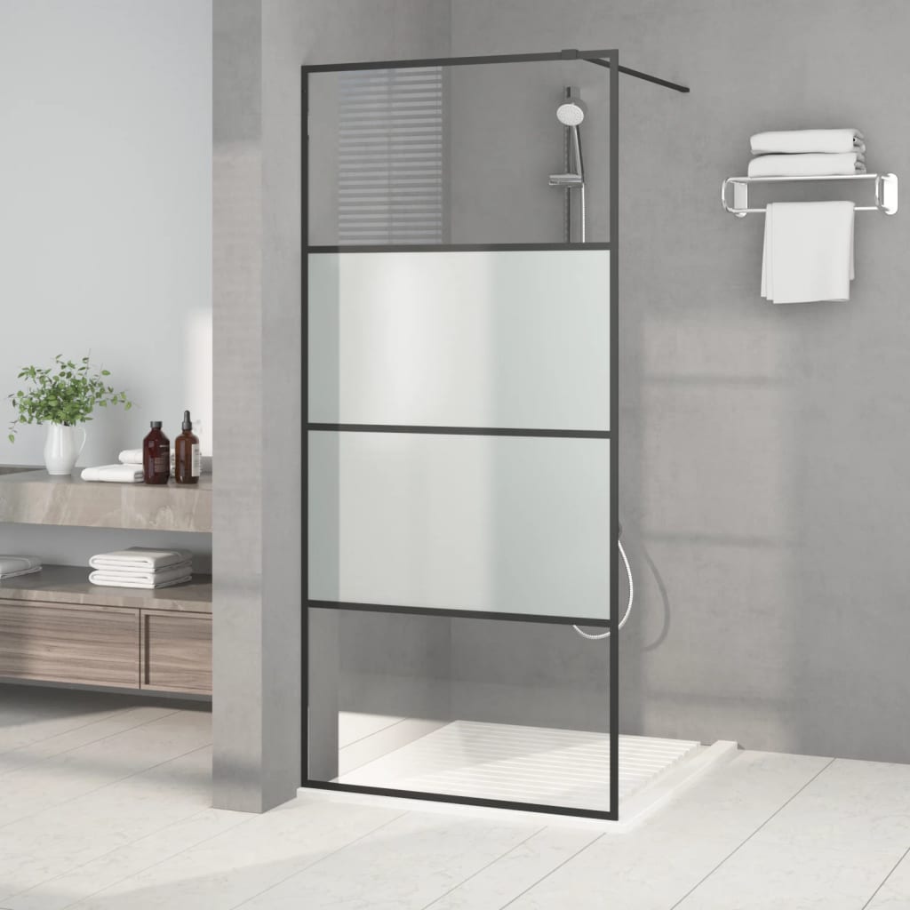 Vidaxl Walk-in shower wall 90x195 cm half-mat ESG glass black