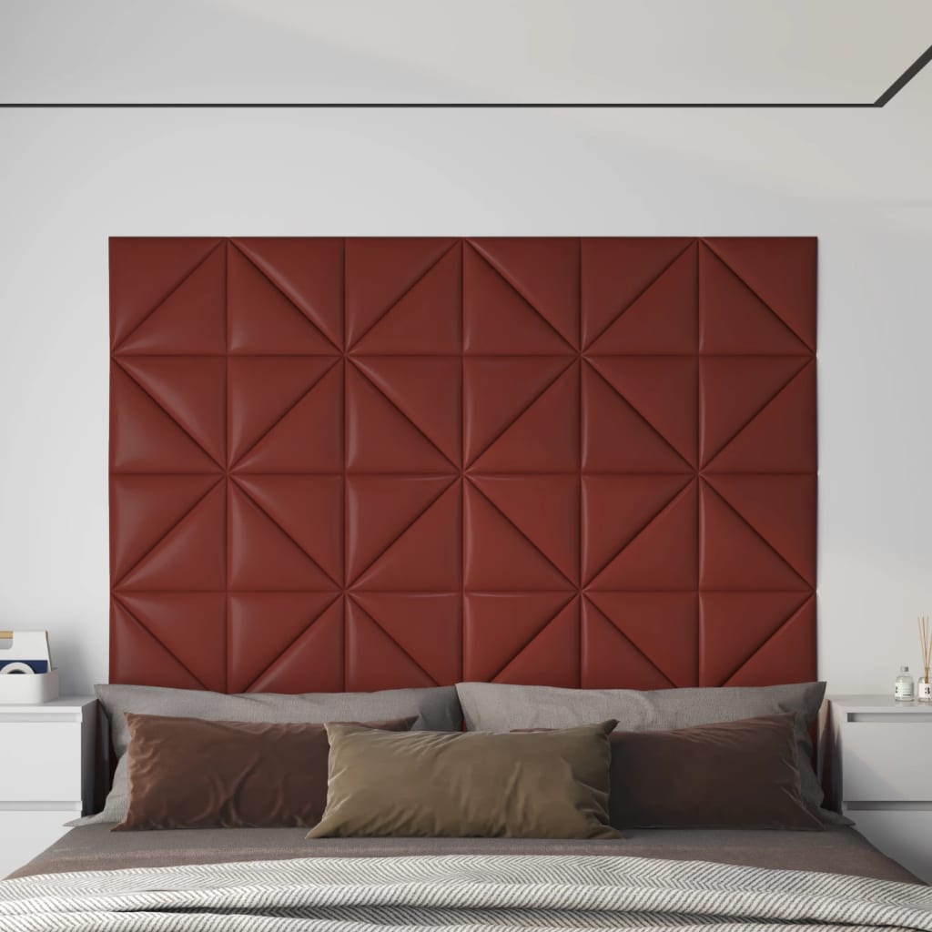 Vidaxl vægpaneler 12 stk 0,54 m² 30x30 cm Kunstig lædervin rød
