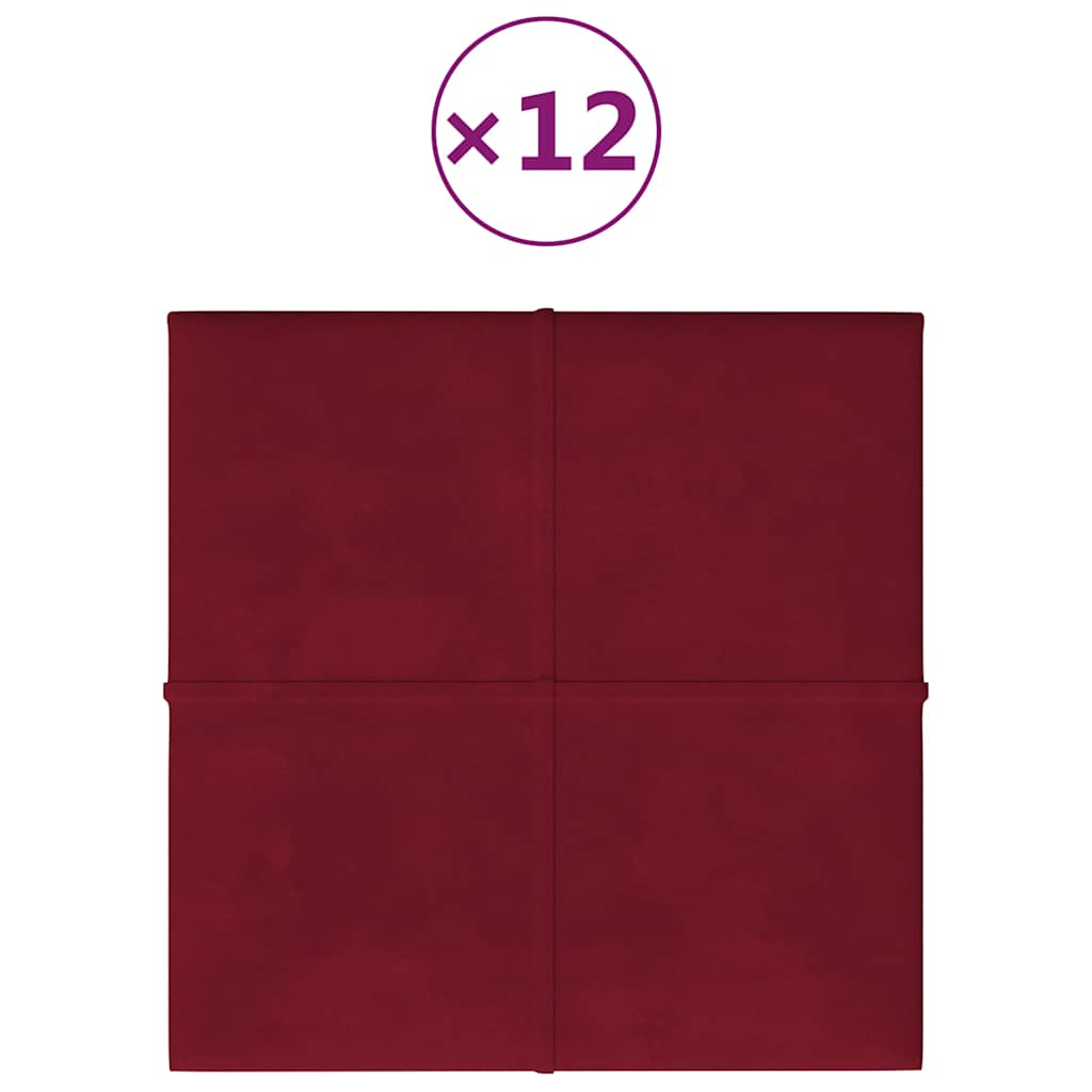 Panneaux muraux vidaxl 12 st 1,08 m² 30x30 cm Velvet Wine rouge