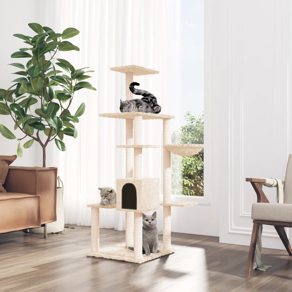Vidaxl Cat Miwwel mat Sisal kraazt Posts 142 cm Crème -Colored