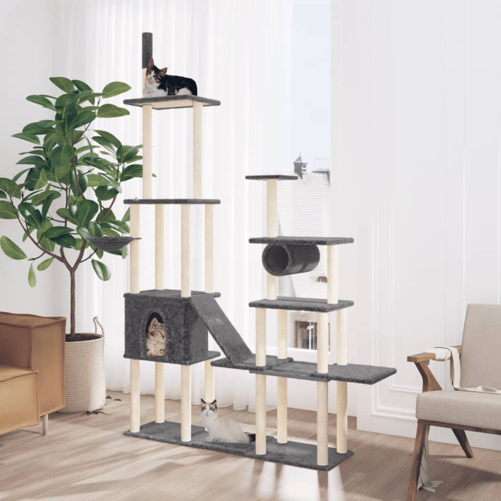 Móveis de gato vidaxl com sisal riscando postagens 279 cm cinza escuro