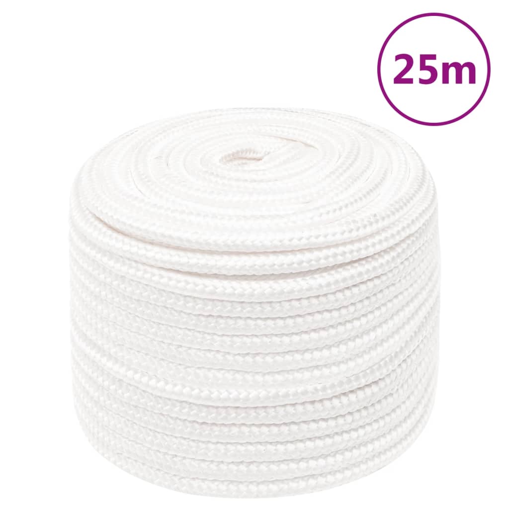 VIDAXL Vrv čolna 12 mm 25 m polipropilen polno bela