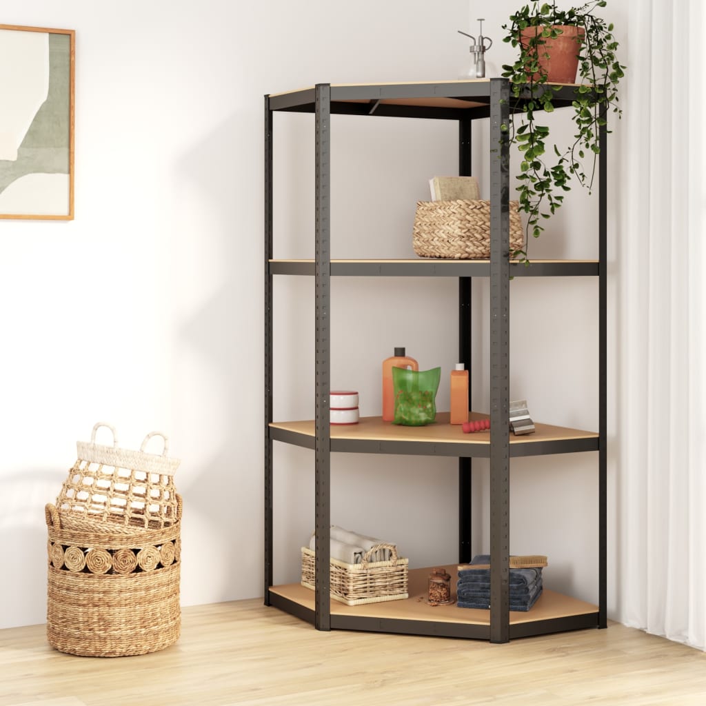 Vidaxl Storage Rack 4-vrstvová ocel a zpracované dřevěné antracitové zbarvené