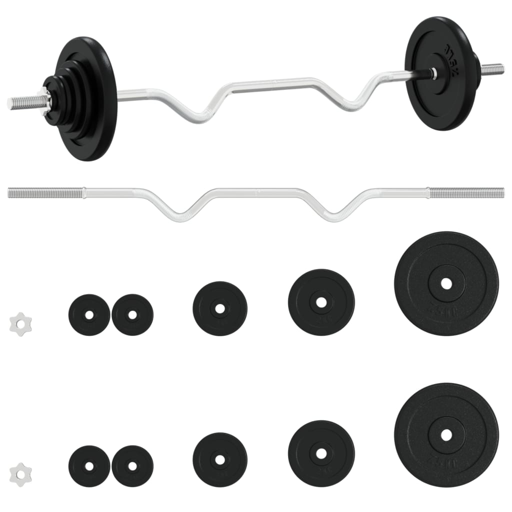 Vidaxl halter med vægte 30 kg støbejern og krom stål
