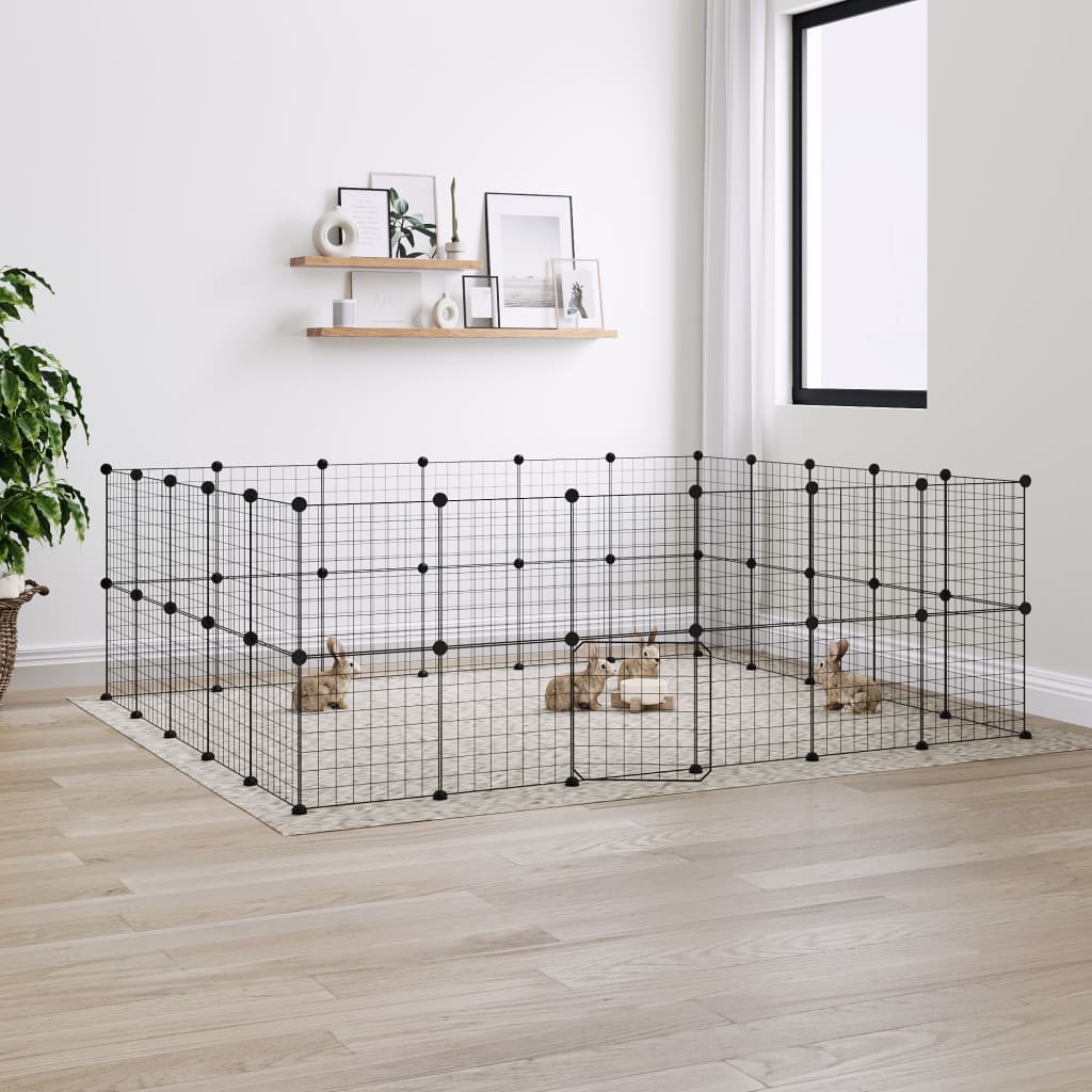 Vidaxl Pets Cage With Door 44 Panels 35x35 Cm Steel Black